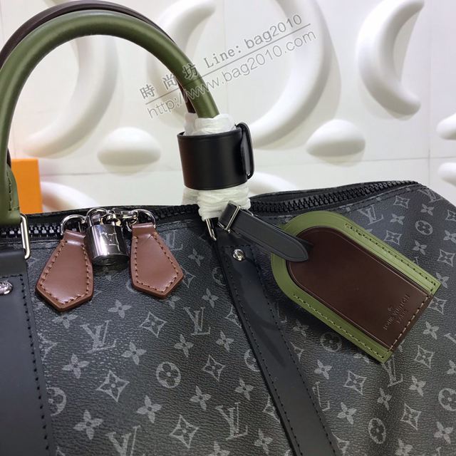 LV包 lv旅行包 M58669 KEEPALL旅行袋 黑灰Monogram Eclipse小字母帆布 LV50手提袋  ydh3526